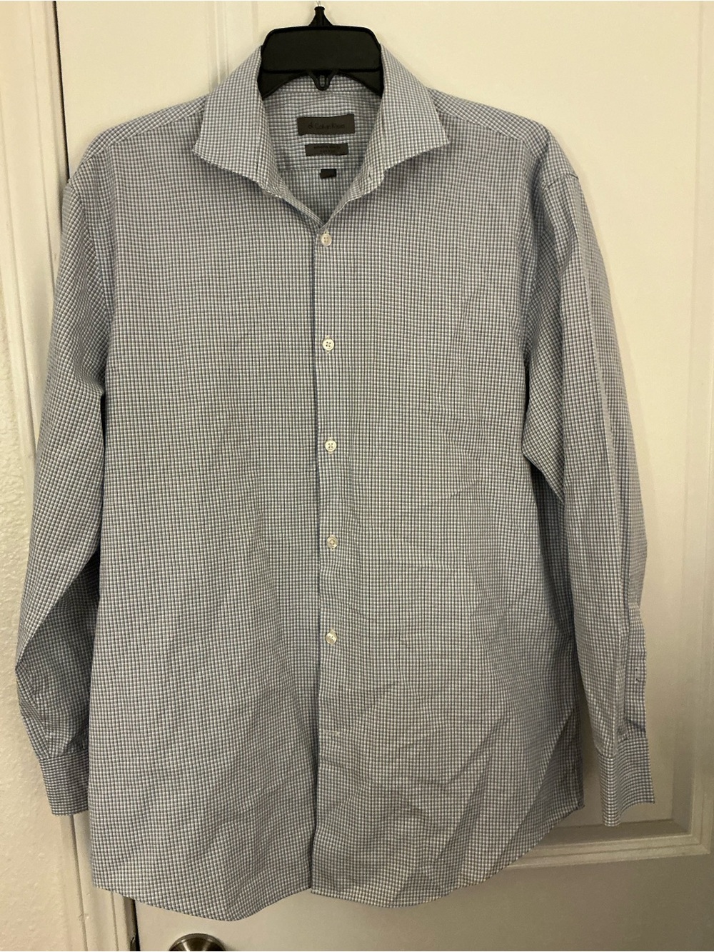 Calvin Klein Extreme Slim Fit Non Iron Light Blue Micro Grid Dress Shirt 16.5